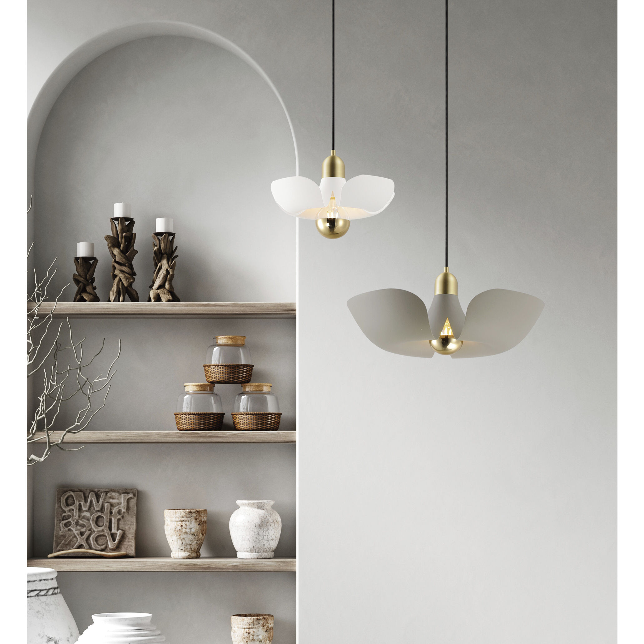 Poppy LED 17.75 inch Silver Gold with Satin Brass Single Pendant Ceiling Light in Silver Gold and Satin Brass
