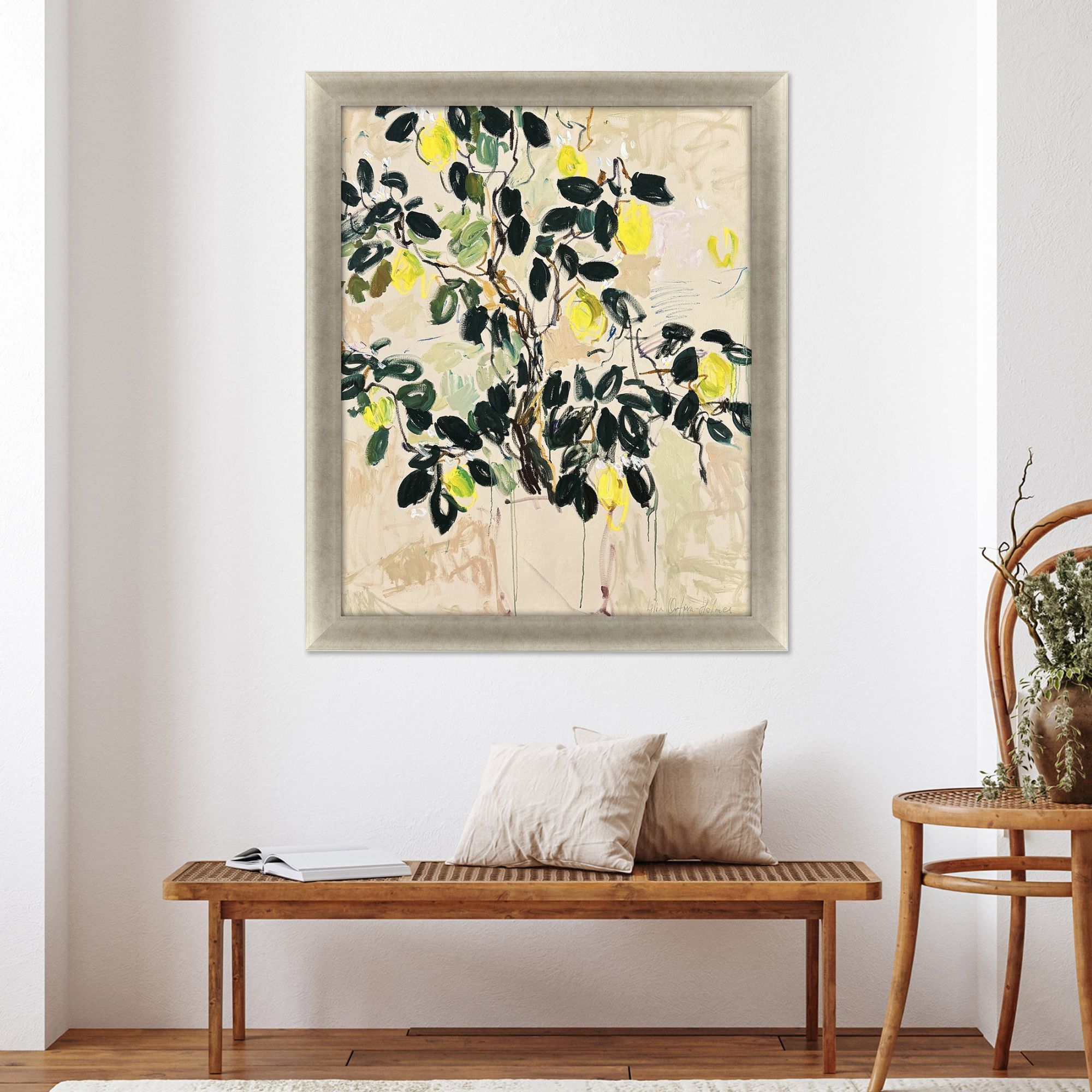 Lemon Tree Green and Beige and Brown and Yellow Framed Art