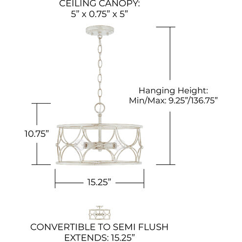 Ricci 4 Light 15.25 inch Winter White Semi-Flush Mount Ceiling Light, Convertible Dual Mount