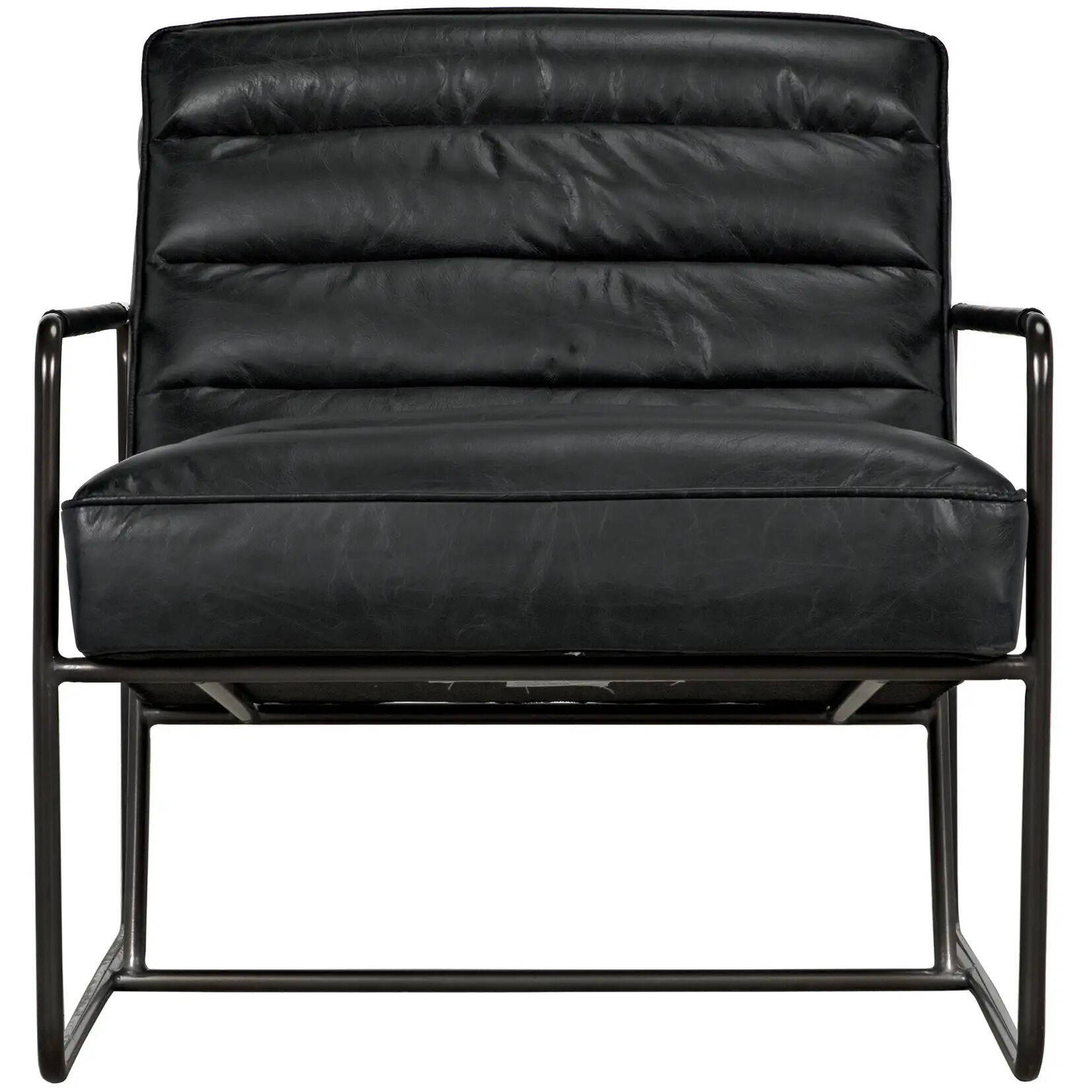 Demeter Metal and Black Leather Occasional Chair