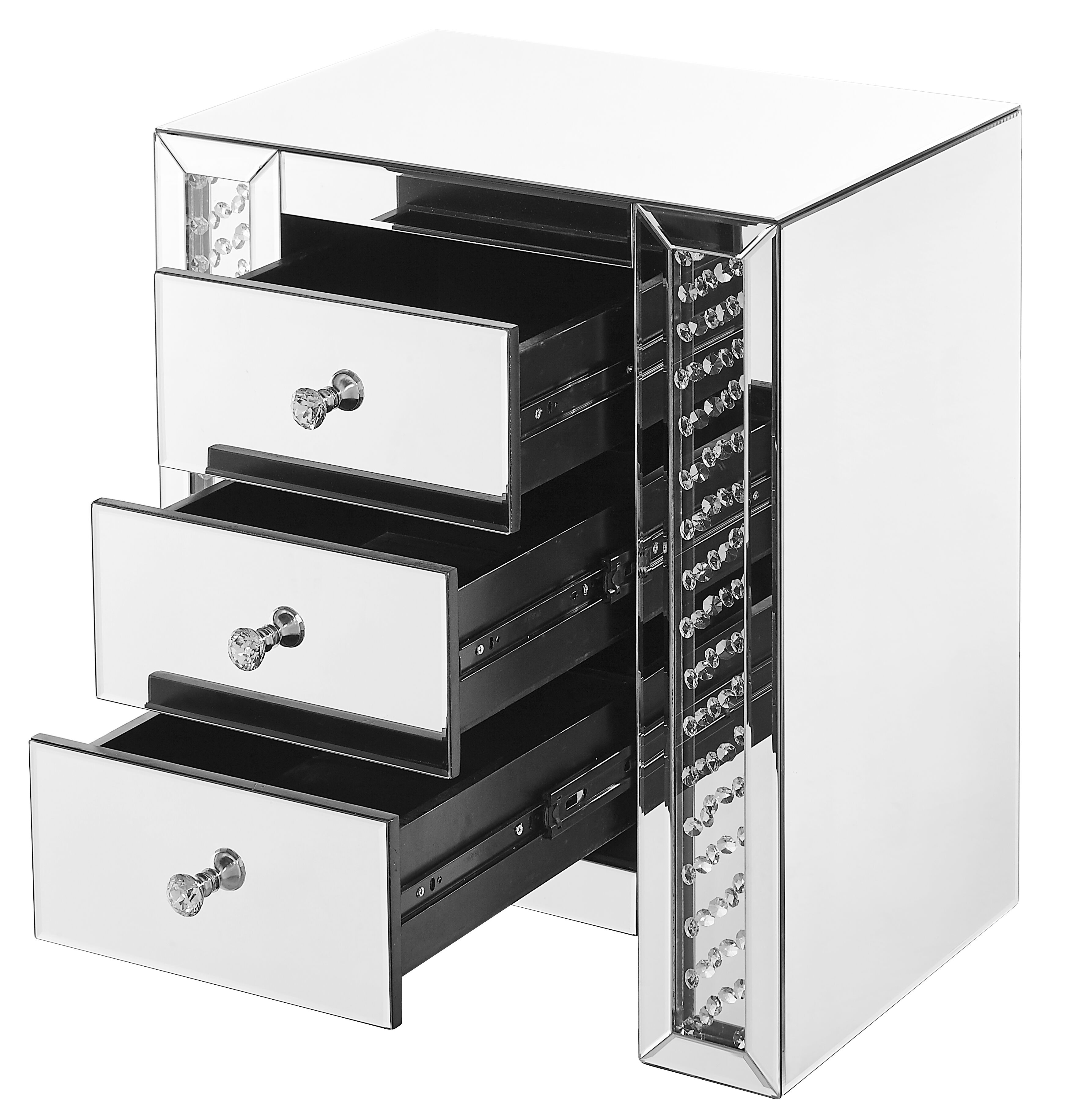 Modern 26 X 22 inch Clear Mirror and Crystal Bedside Table