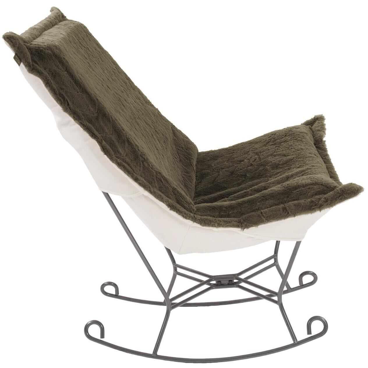 Puff Angora Moss Scroll Rocker with Cover
