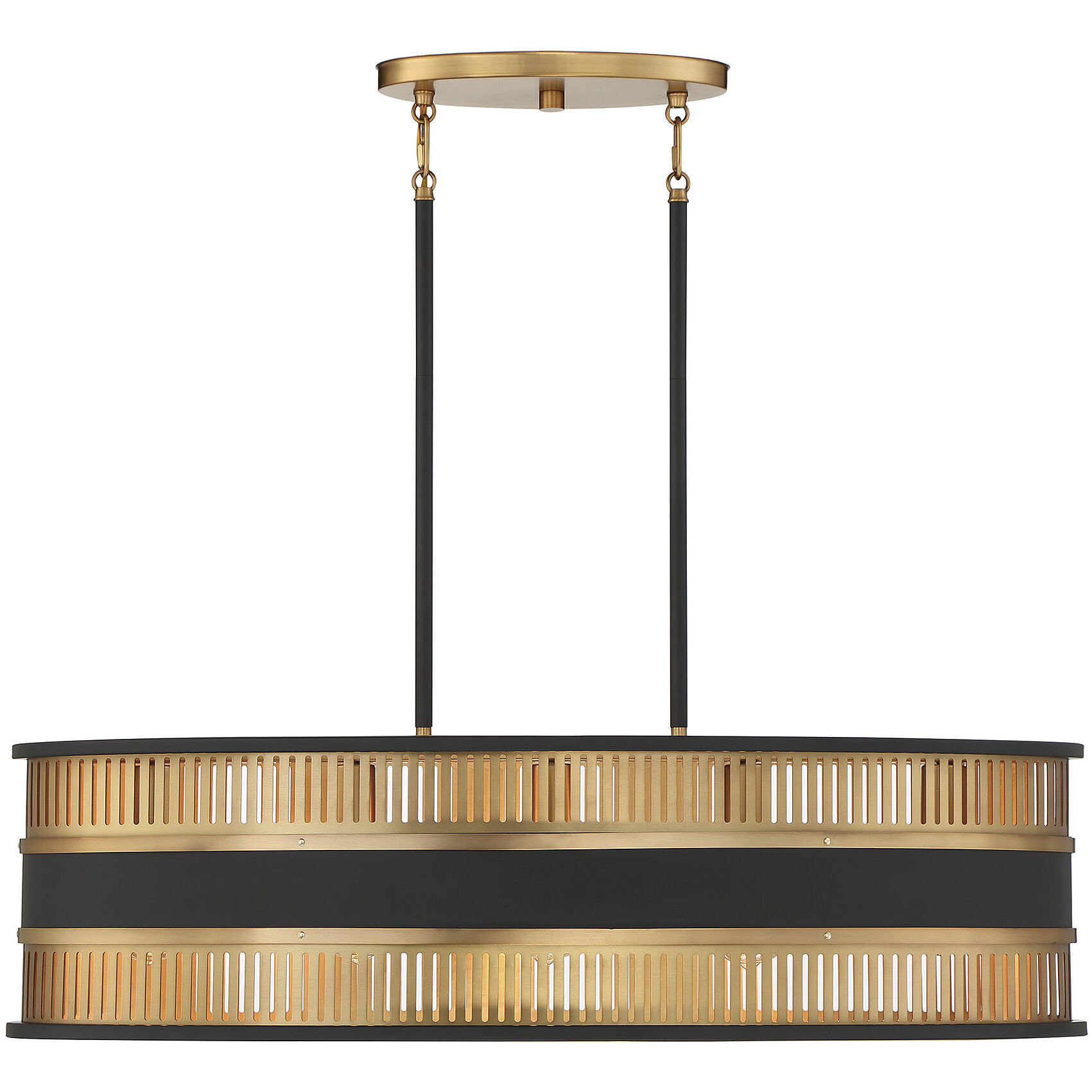 Eclipse 5 Light 36 inch Black with Warm Brass Accents Linear Chandelier Ceiling Light