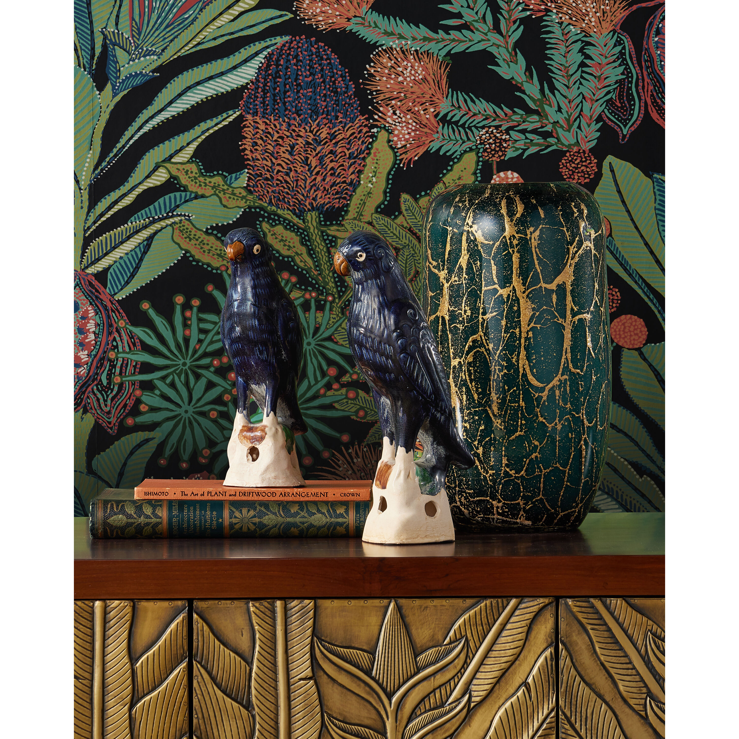 Tang Dynasty Parrots 12 X 6.25 inch Parrot Sculptures, Set of 2