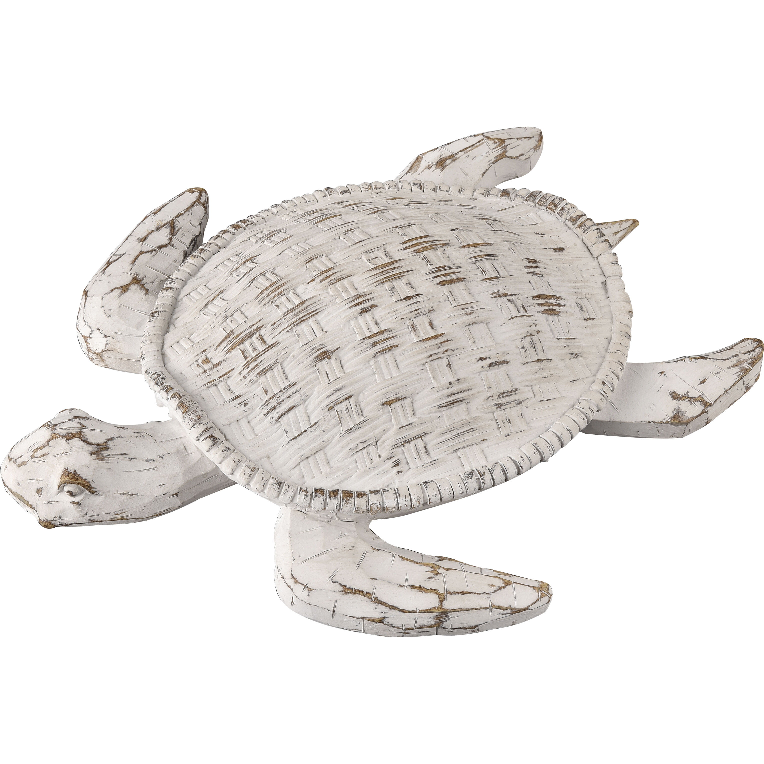 Aly Whitewash with Wood Tone Dimensional Wall Art, Turtle