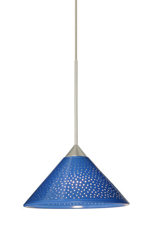 Kona LED Satin Nickel Pendant Ceiling Light in Blue Starpoint Glass
