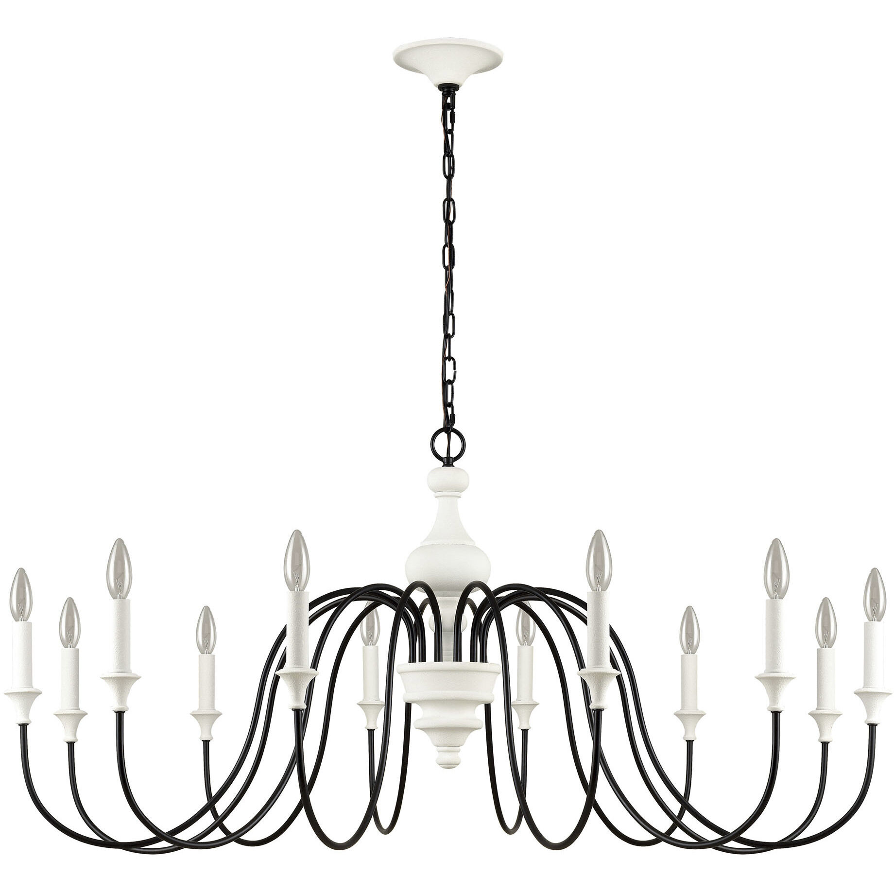 Val de Loire 12 Light 48 inch Textured White with Black Chandelier Ceiling Light