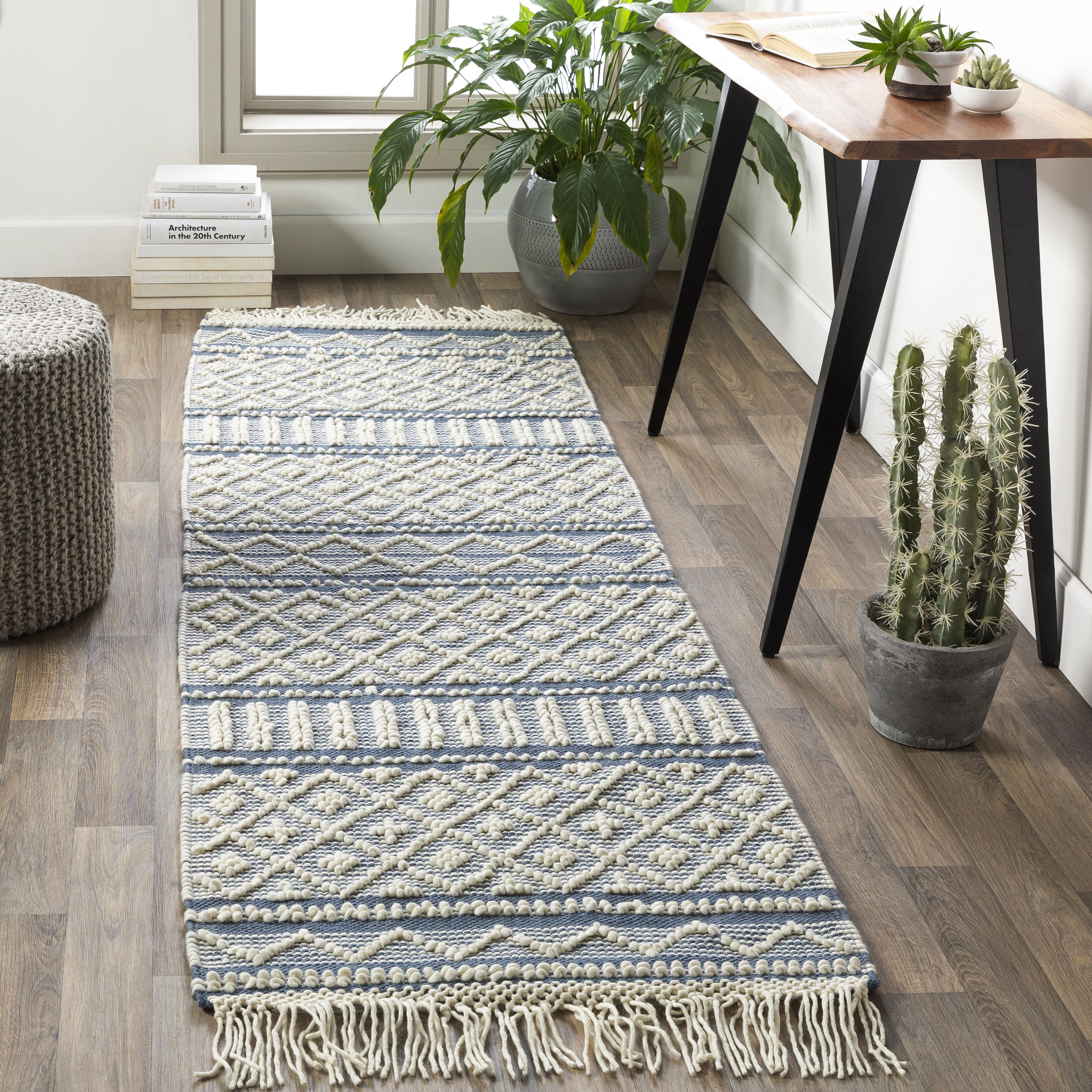 Farmhouse Tassels 96 X 30 inch Blue Rug in 2.5 x 8, Runner
