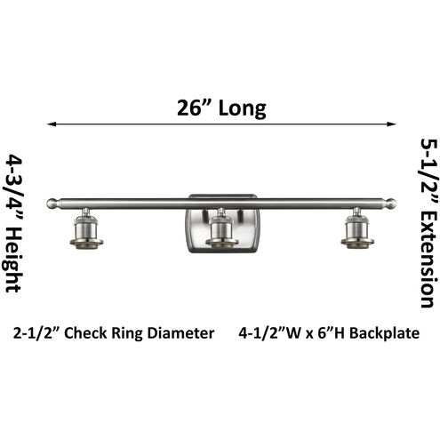 Ballston Brookhaven Almond 3 Light 26 inch Brushed Satin Nickel Bath Vanity Light Wall Light in Slate Glass