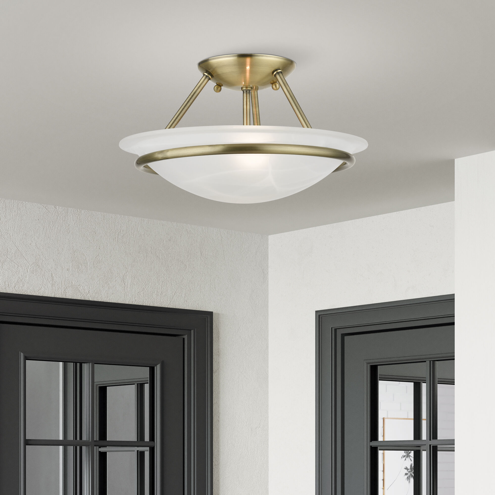 Newburgh 2 Light 12 inch Antique Brass Semi-Flush Ceiling Light