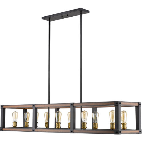 Kirkland 10 Light 56 inch Rustic Mahogany Linear Chandelier Ceiling Light