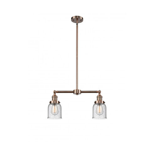 Franklin Restoration Small Bell 2 Light 21 inch Antique Copper Chandelier Ceiling Light in Seedy Glass, Franklin Restoration