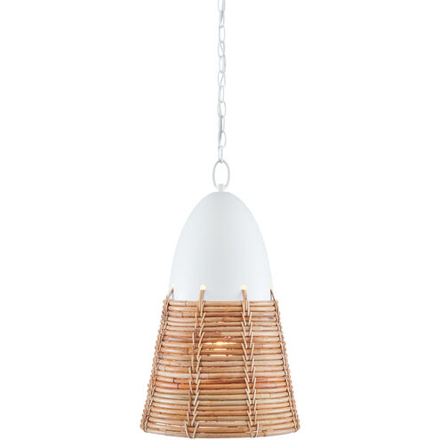 Arundo 1 Light 13.75 inch Gesso White/Natural Rattan Pendant Ceiling Light