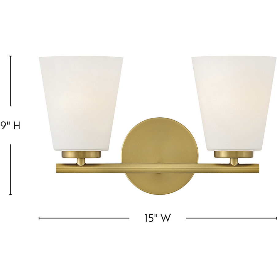 Bri 2 Light 15 inch Lacquered Brass Bath Light Wall Light