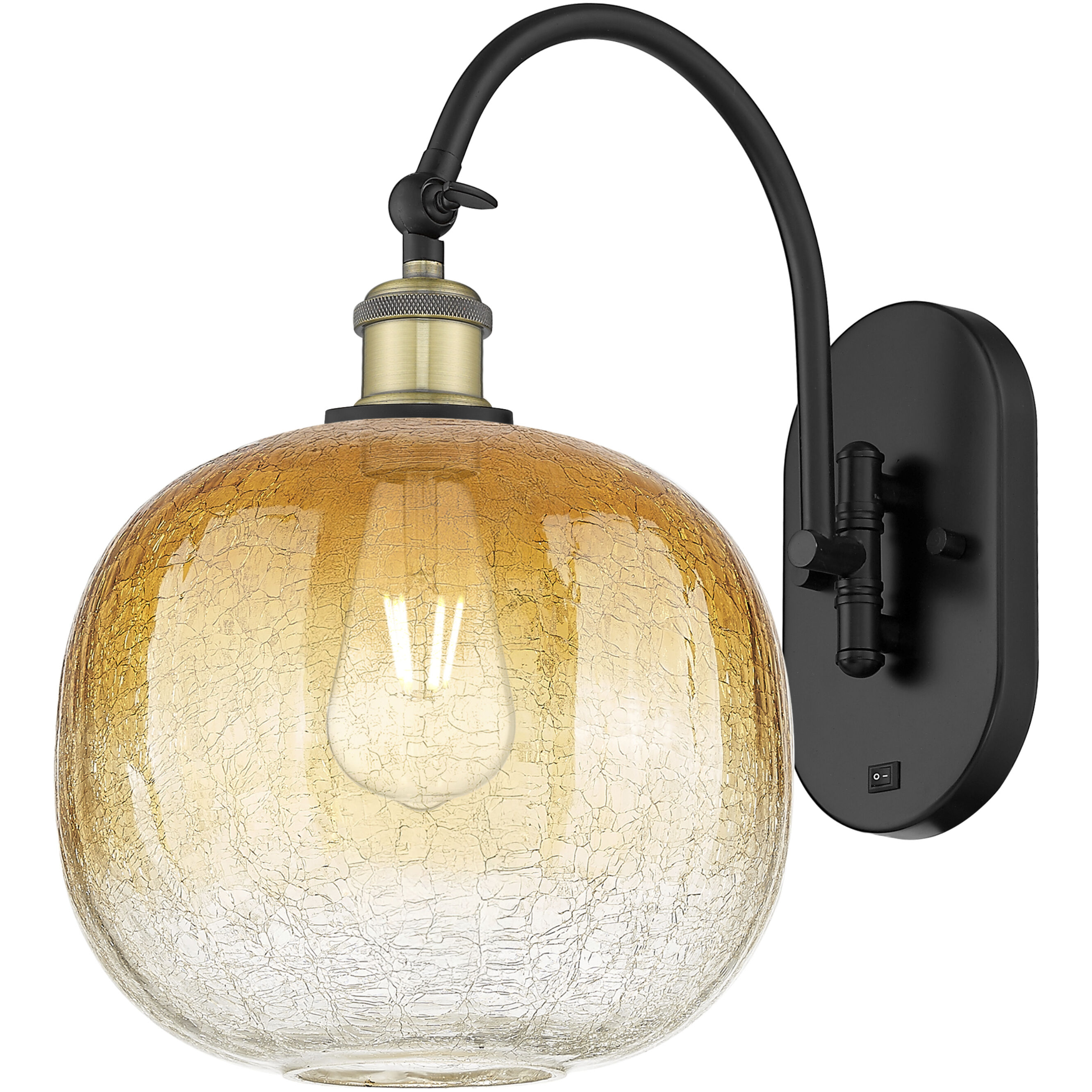 Ballston Brookhaven Sphere 1 Light 10.5 inch Black Antique Brass Swing Arm Sconce Wall Light in Amber Glass