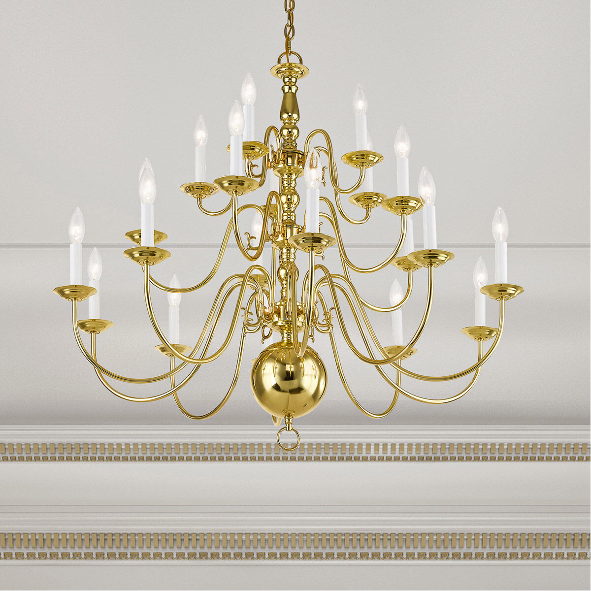 Williamsburgh 20 Light 36 inch Polished Brass Chandelier Ceiling Light