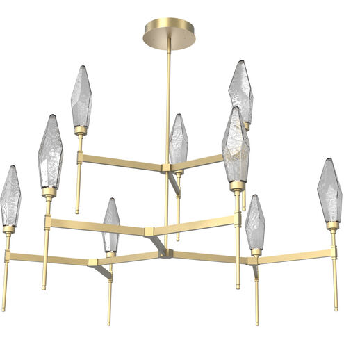 Rock Crystal LED Gilded Brass Chandelier Ceiling Light, Round