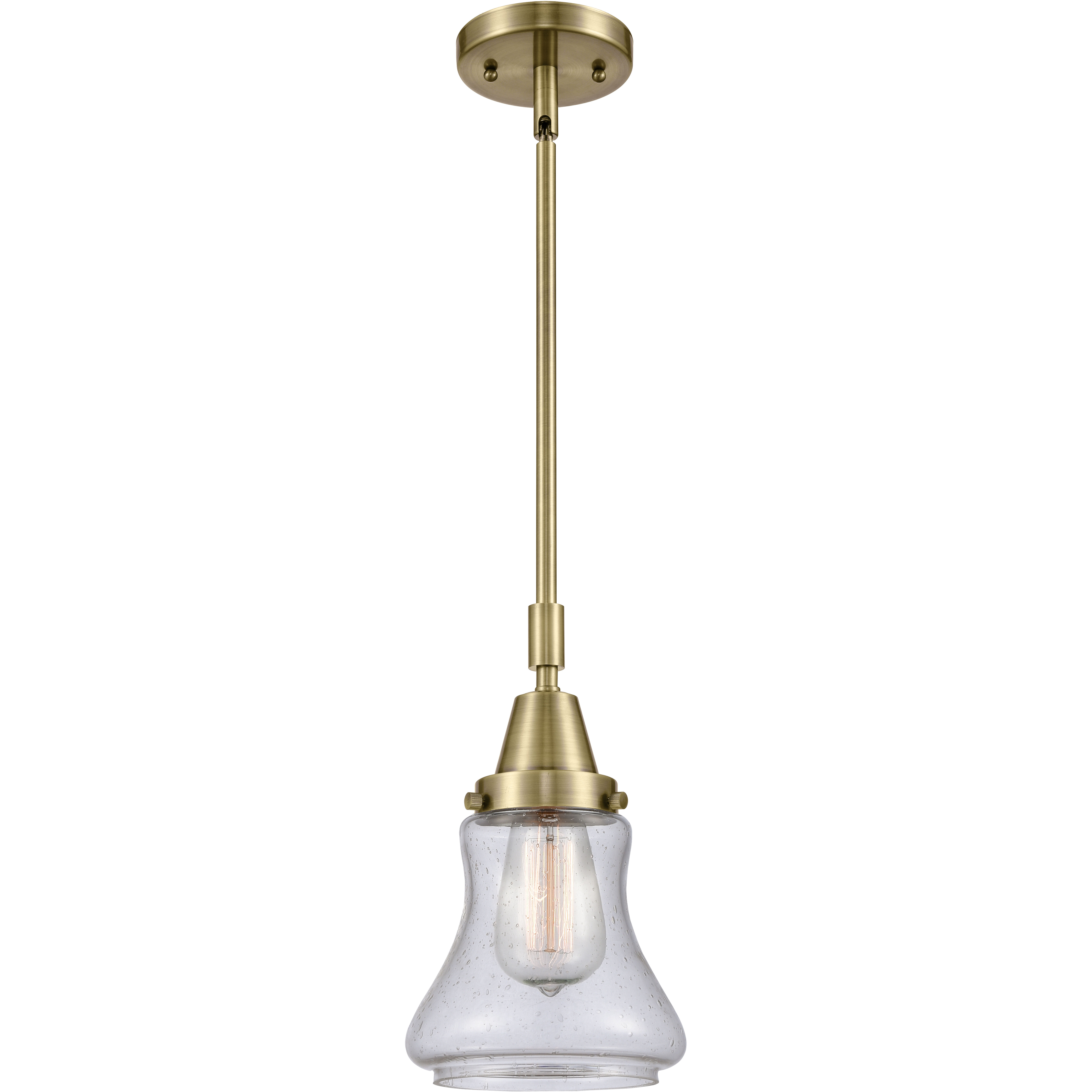 Franklin Restoration Bellmont 1 Light 7 inch Antique Brass Mini Pendant Ceiling Light in Seedy Glass
