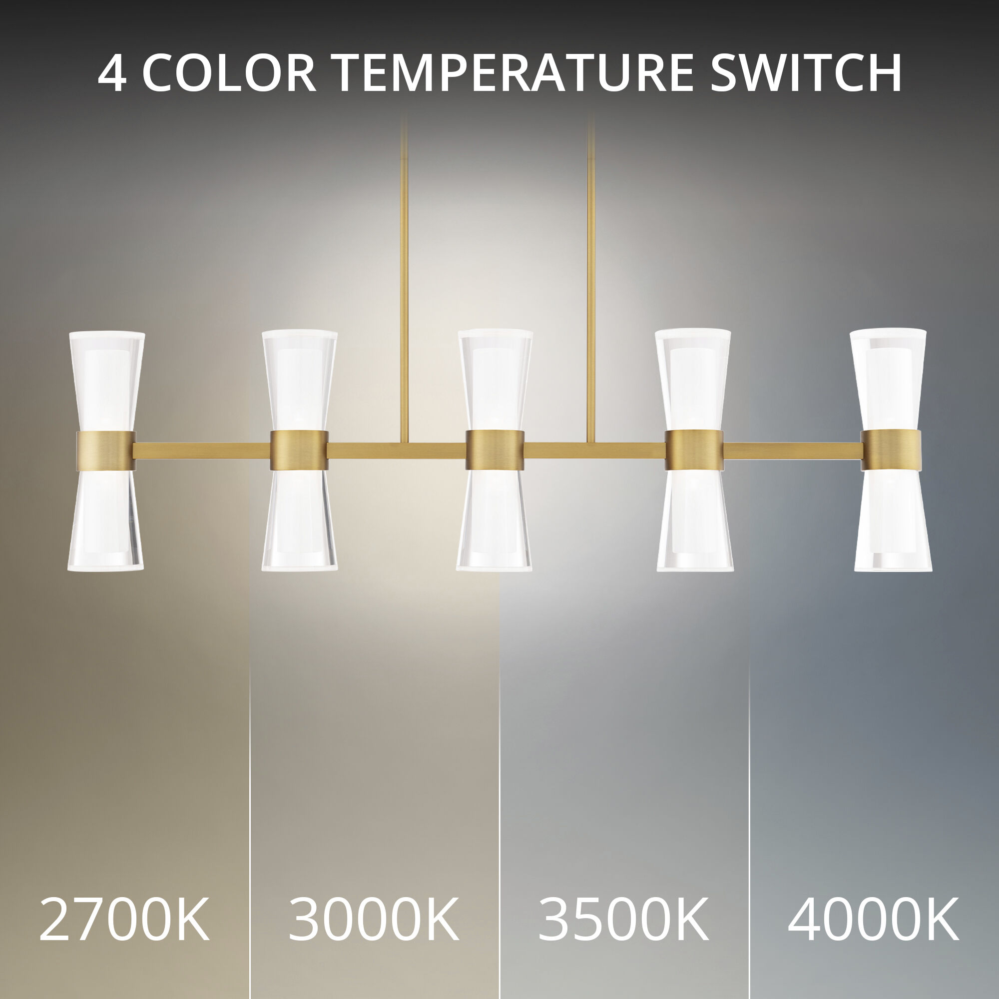 Hourglass Linear Pendant Ceiling Light in 3500K, Aged Brass, dweLED