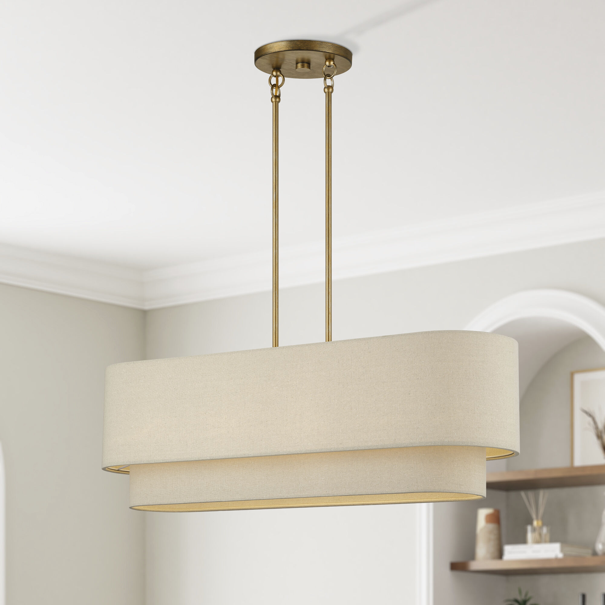 Bellingham 4 Light 36 inch Antique Gold Leaf Linear Chandelier Ceiling Light, Large