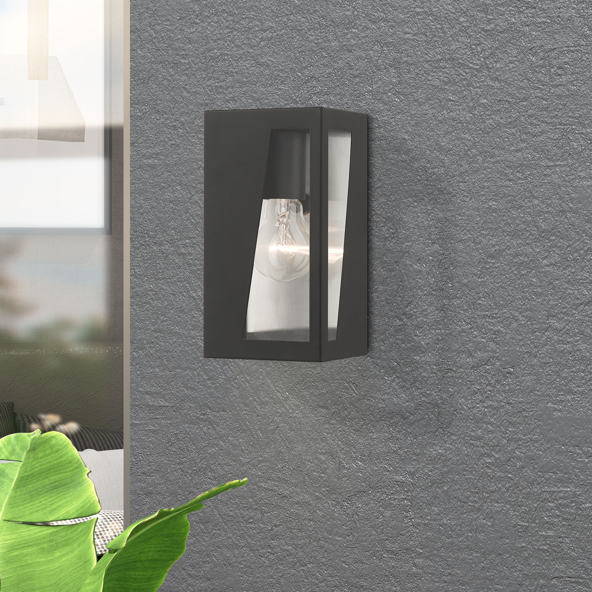 Forsyth 1 Light 8.5 inch Black with Brushed Nickel Stainless Steel Outdoor Wall Lantern, Small