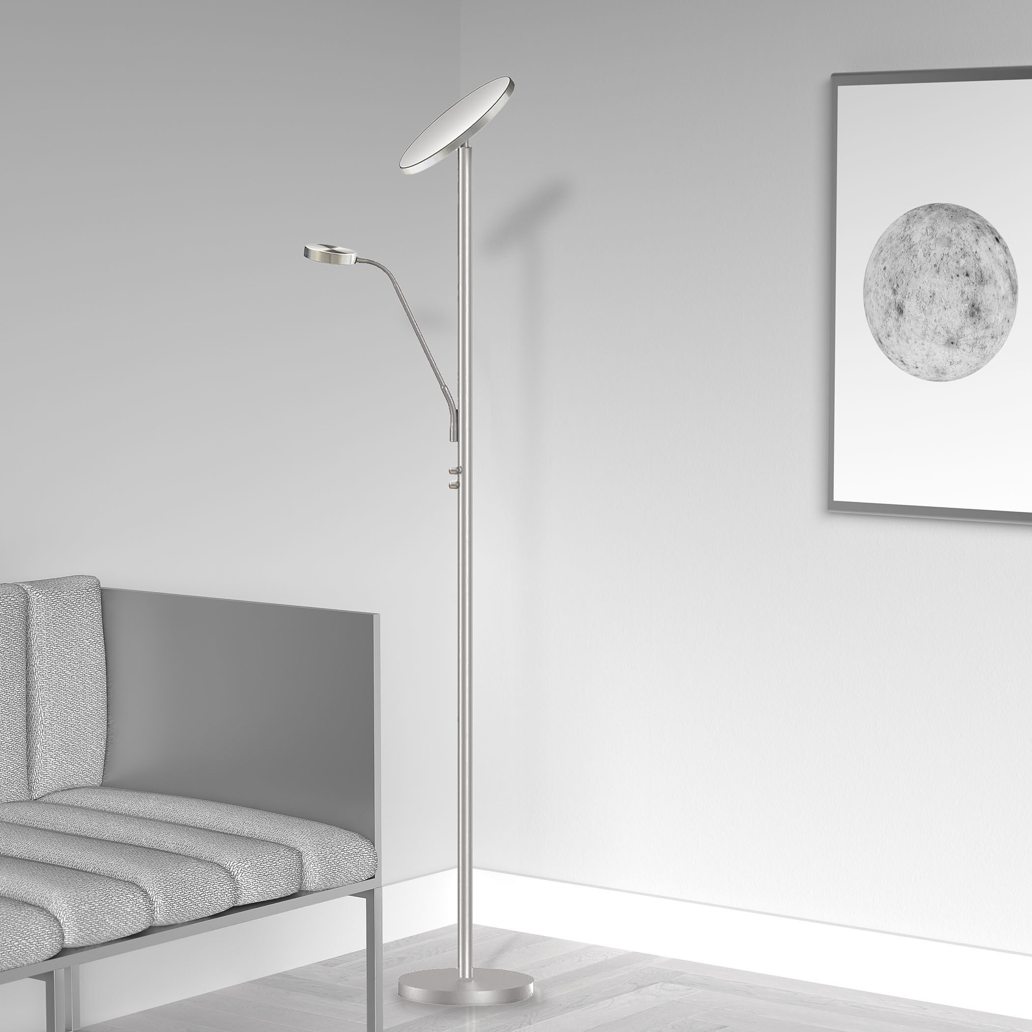 Modern 72 inch 30.00 watt Satin Nickel Task Floor Lamp Portable Light, Task
