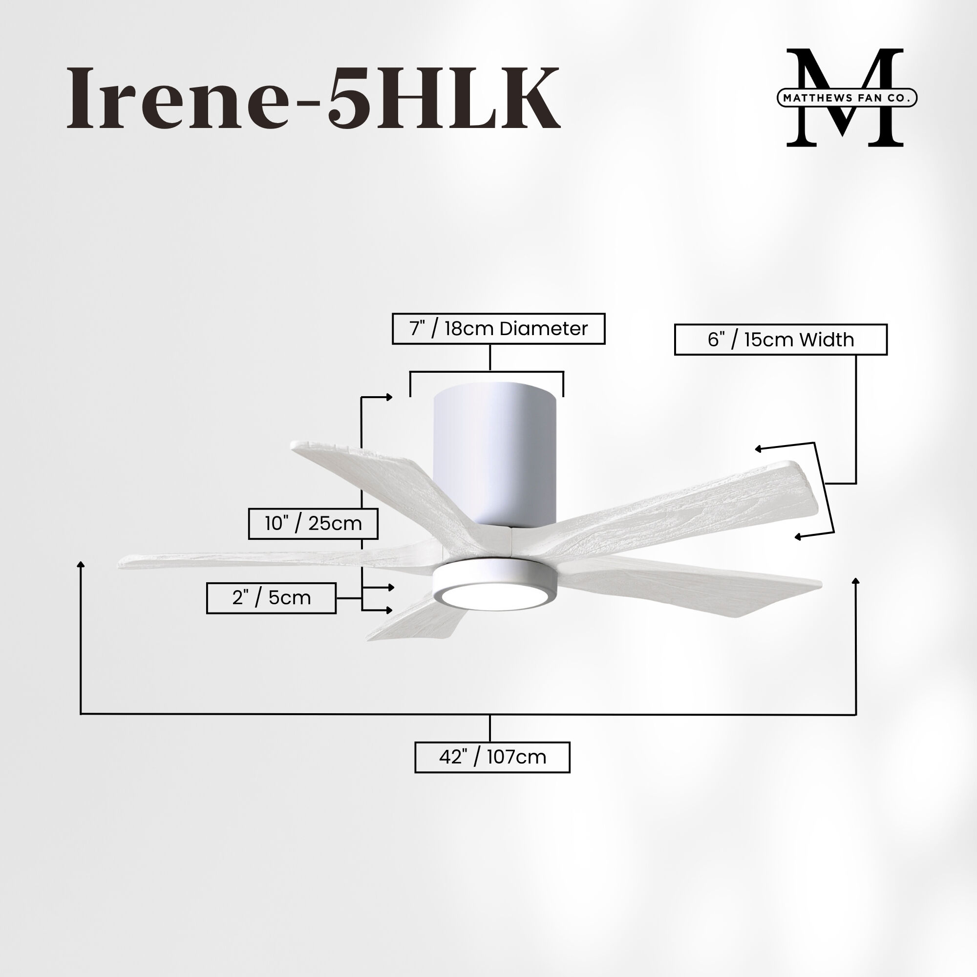 Atlas Irene-5HLK 42 inch Gloss White with Matte White Blades Flush Mount Paddle Fan, Flush Mounted