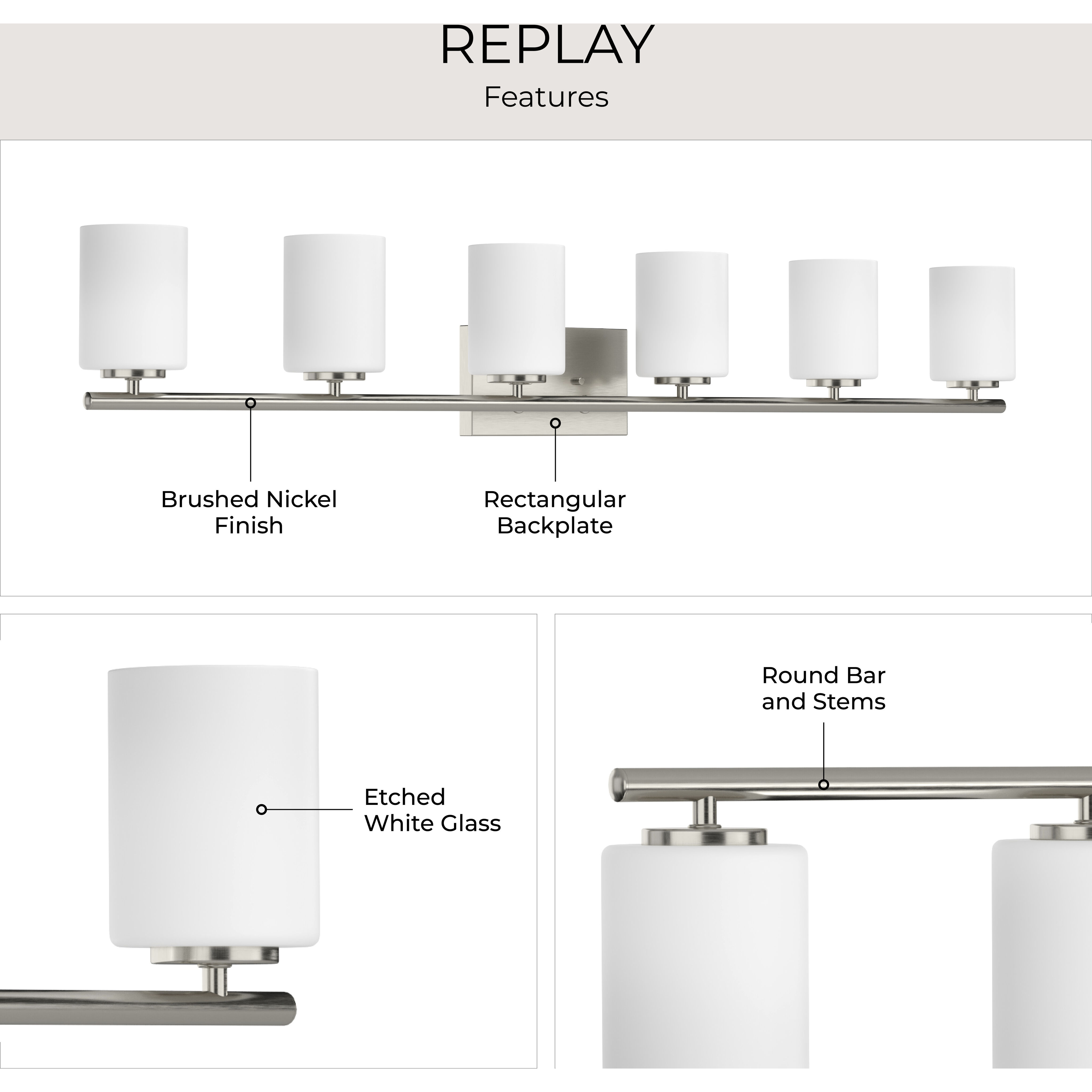 Replay 6 Light 48 inch Brushed Nickel Bath Vanity Wall Light