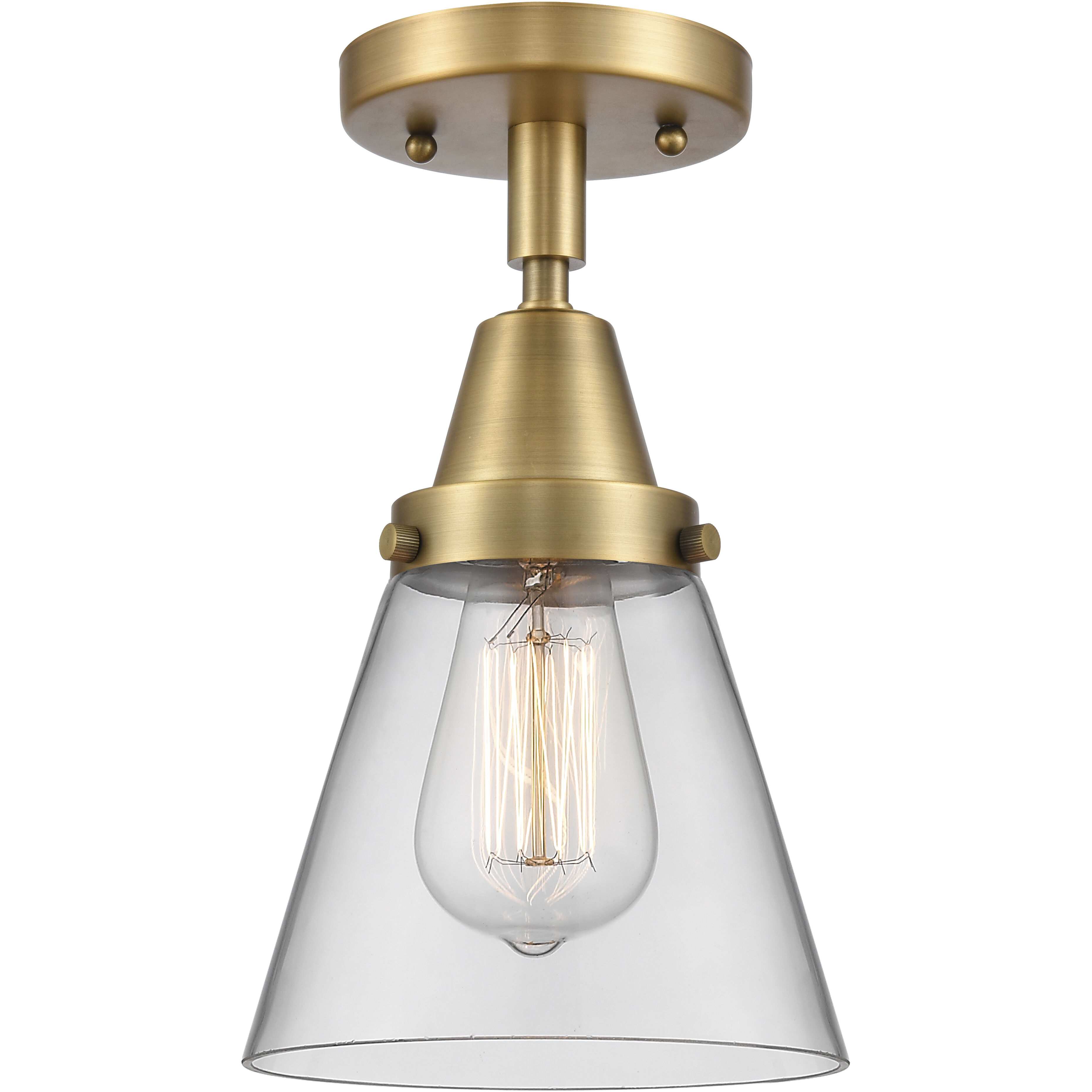 Franklin Restoration Small Cone 1 Light 6 inch Brushed Brass Flush Mount Ceiling Light in Clear Glass