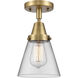 Franklin Restoration Small Cone 1 Light 6 inch Brushed Brass Flush Mount Ceiling Light in Clear Glass