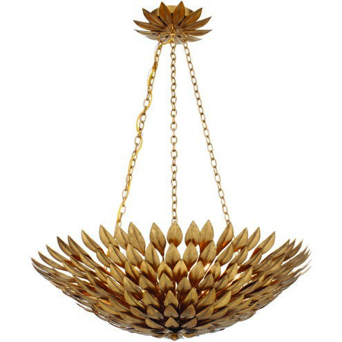 Broche 6 Light 24.5 inch Antique Gold Chandelier Ceiling Light