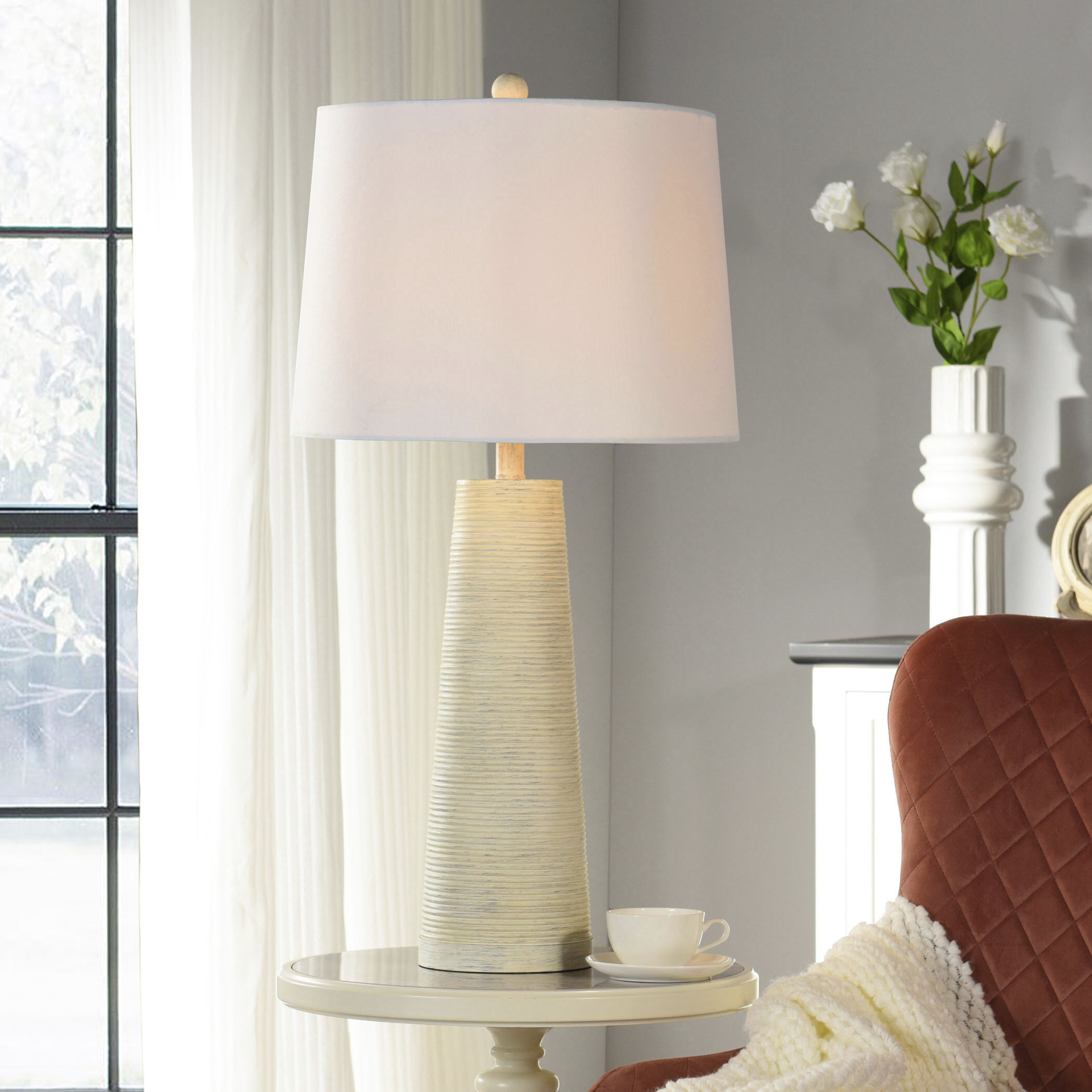 Conical 31.5 inch 150.00 watt White Washed Table Lamp Portable Light