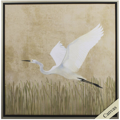 Egret Alighting Neutral and Green and Brown Canvas