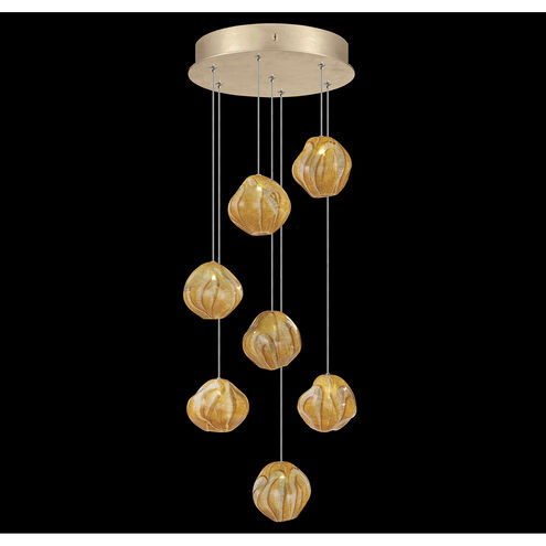 Vesta LED 14 inch Gold Pendant Ceiling Light in Amber Studio Glass