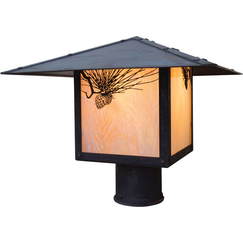 Monterey 1 Light 8 inch Verdigris Patina Post Mount in White Opalescent, T-Bar Overlay
