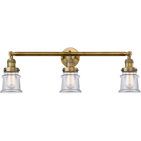 Franklin Restoration Small Canton 3 Light 30 inch Brushed Brass Bath Vanity Light Wall Light in Clear Glass, Franklin Restoration