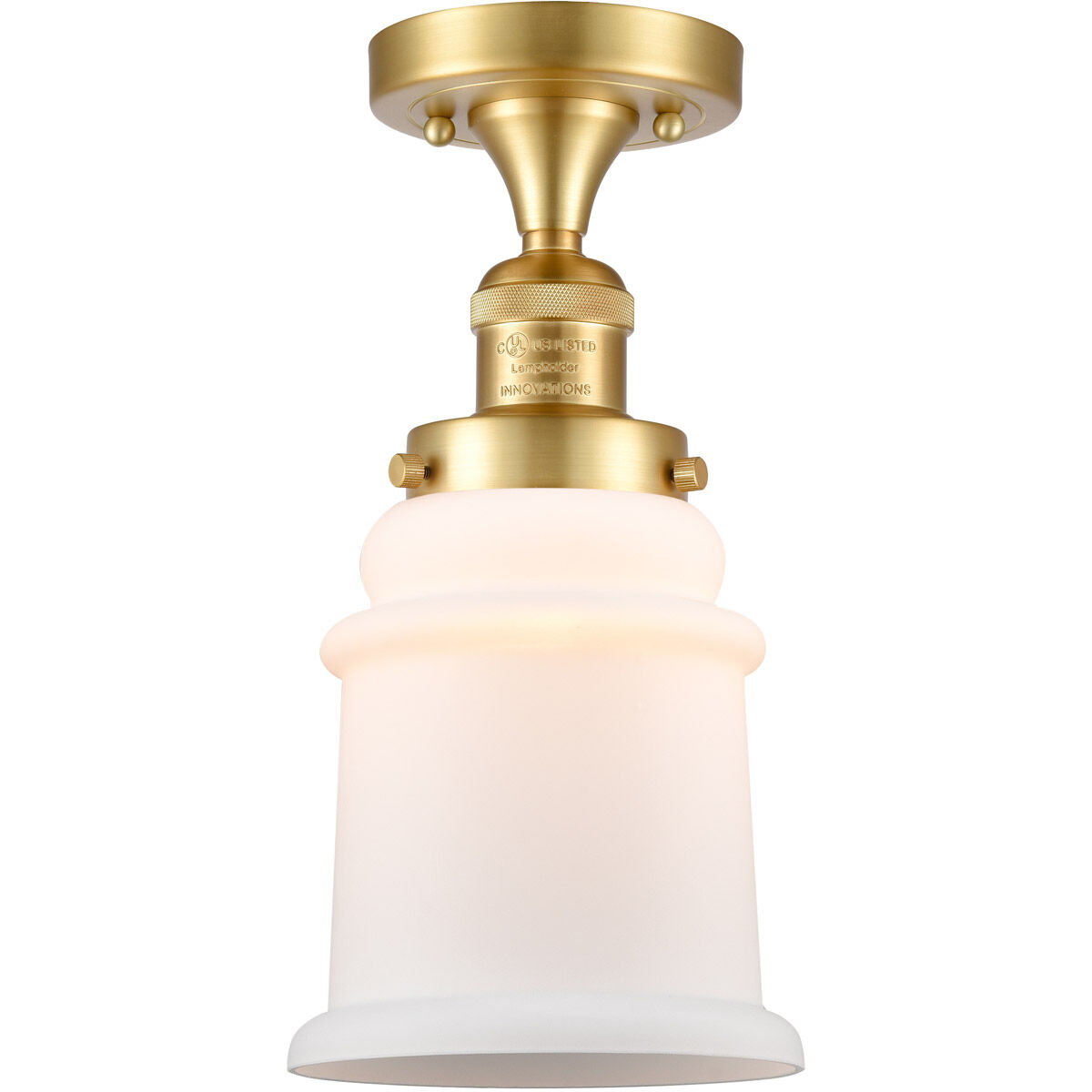 Franklin Restoration Canton LED 6 inch Satin Gold Semi-Flush Mount Ceiling Light in Matte White Glass, Franklin Restoration