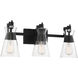 Lakewood 3 Light 24 inch Matte Black Vanity Light Wall Light, Essentials