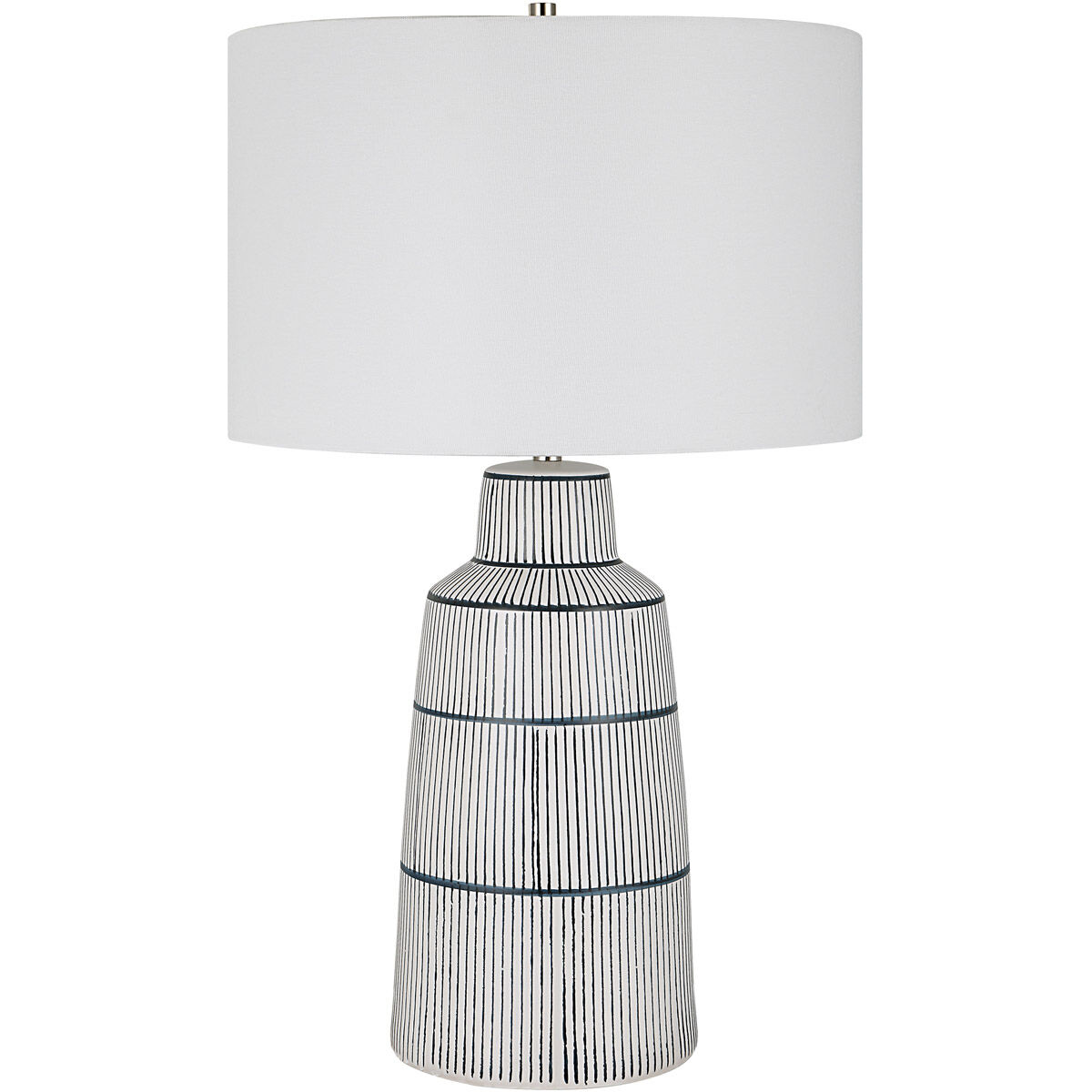 Breton 29 inch 150.00 watt Satin White Glaze with Navy Blue Stripes Table Lamp Portable Light