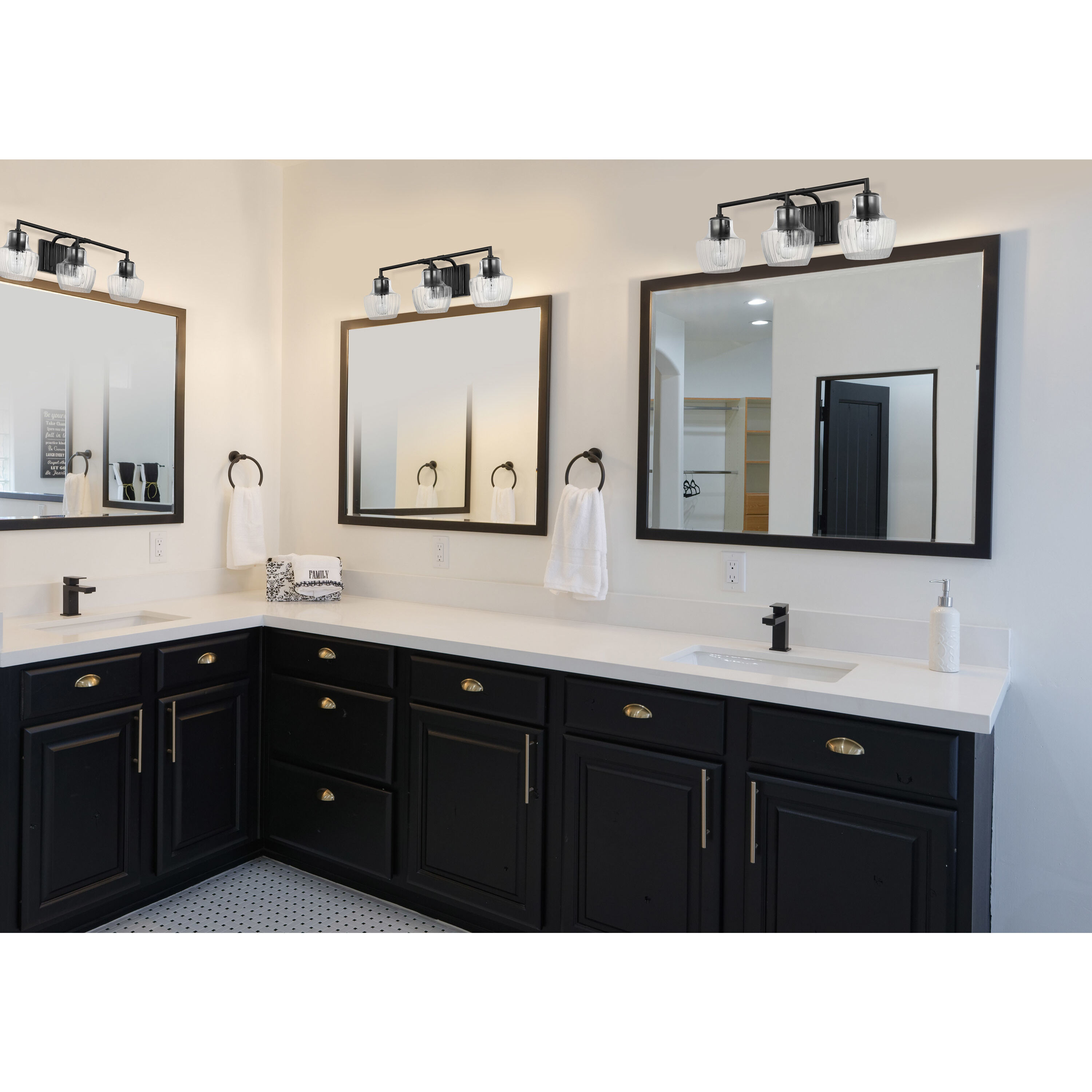 Destin 3 Light 24 inch Black with Silver Accents Bathroom Vanity Light Wall Light