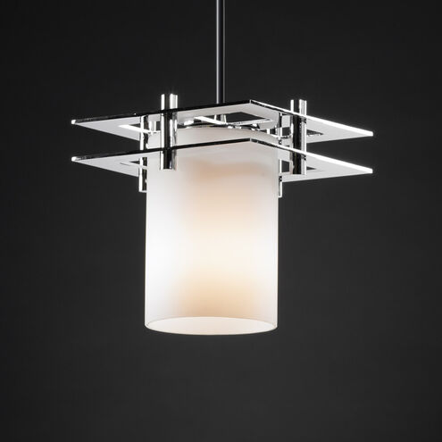 Fusion 1 Light 6.5 inch Polished Chrome Pendant Ceiling Light in Black Cord, Cylinder with Flat Rim, Incandescent, Opal Fusion