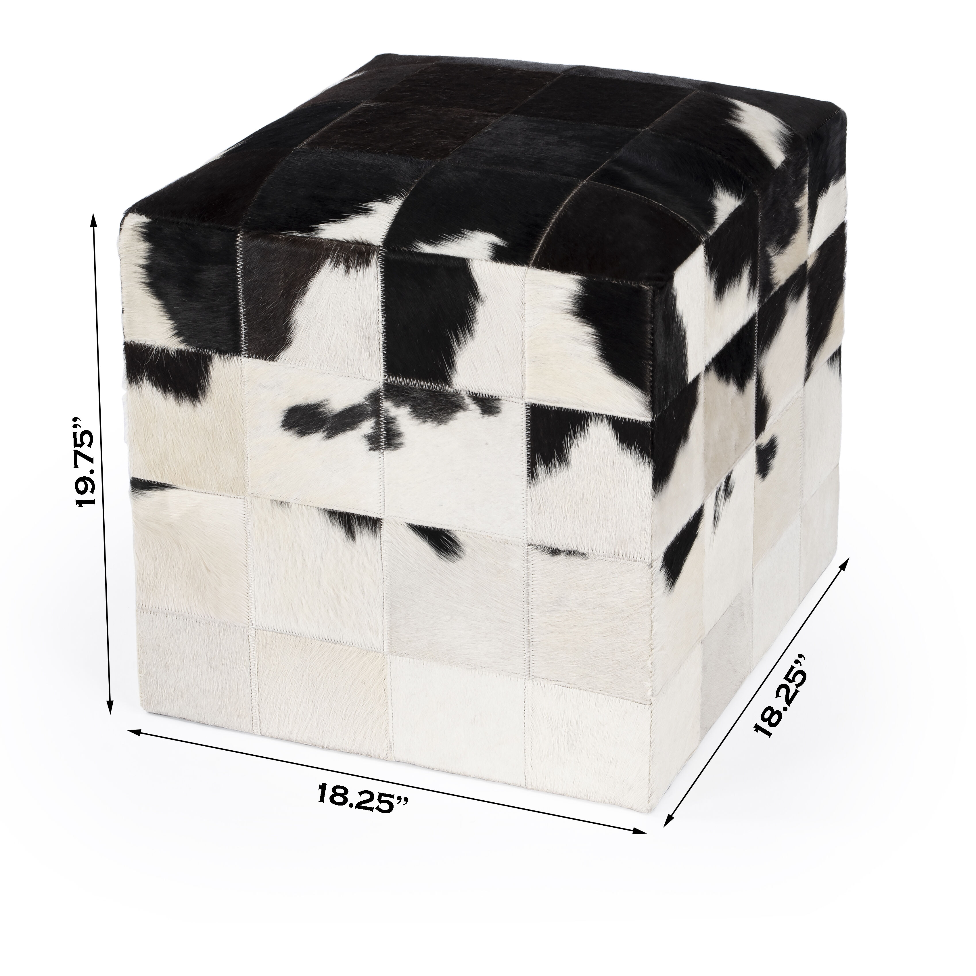Victorian Hair on Hide Cube Ottoman in Black and White
