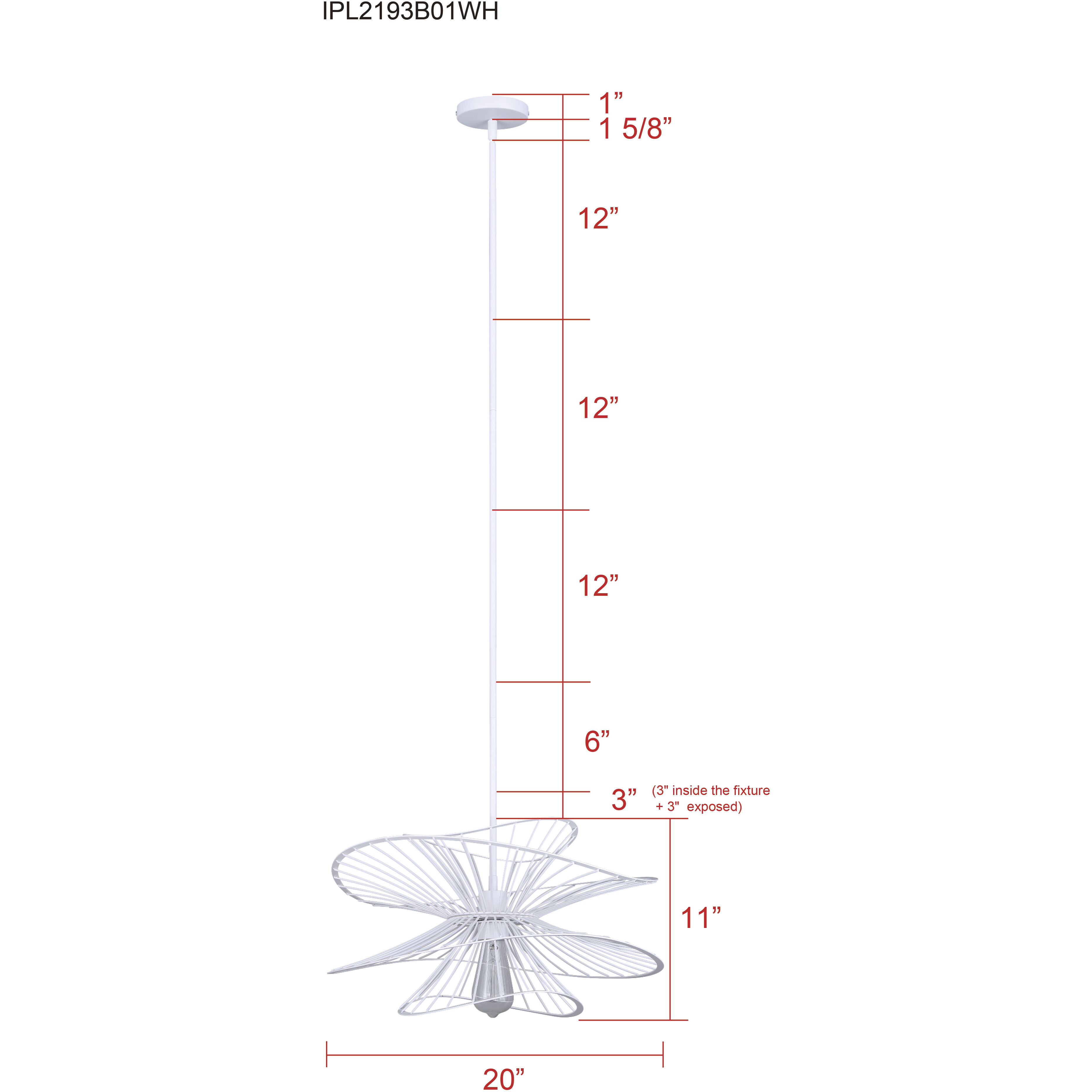 Channel 1 Light 20 inch White Pendant Ceiling Light