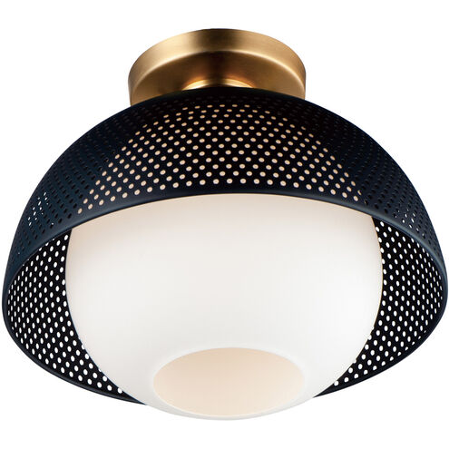 Perf 1 Light 14 inch Black/Satin Brass Flush Mount Ceiling Light