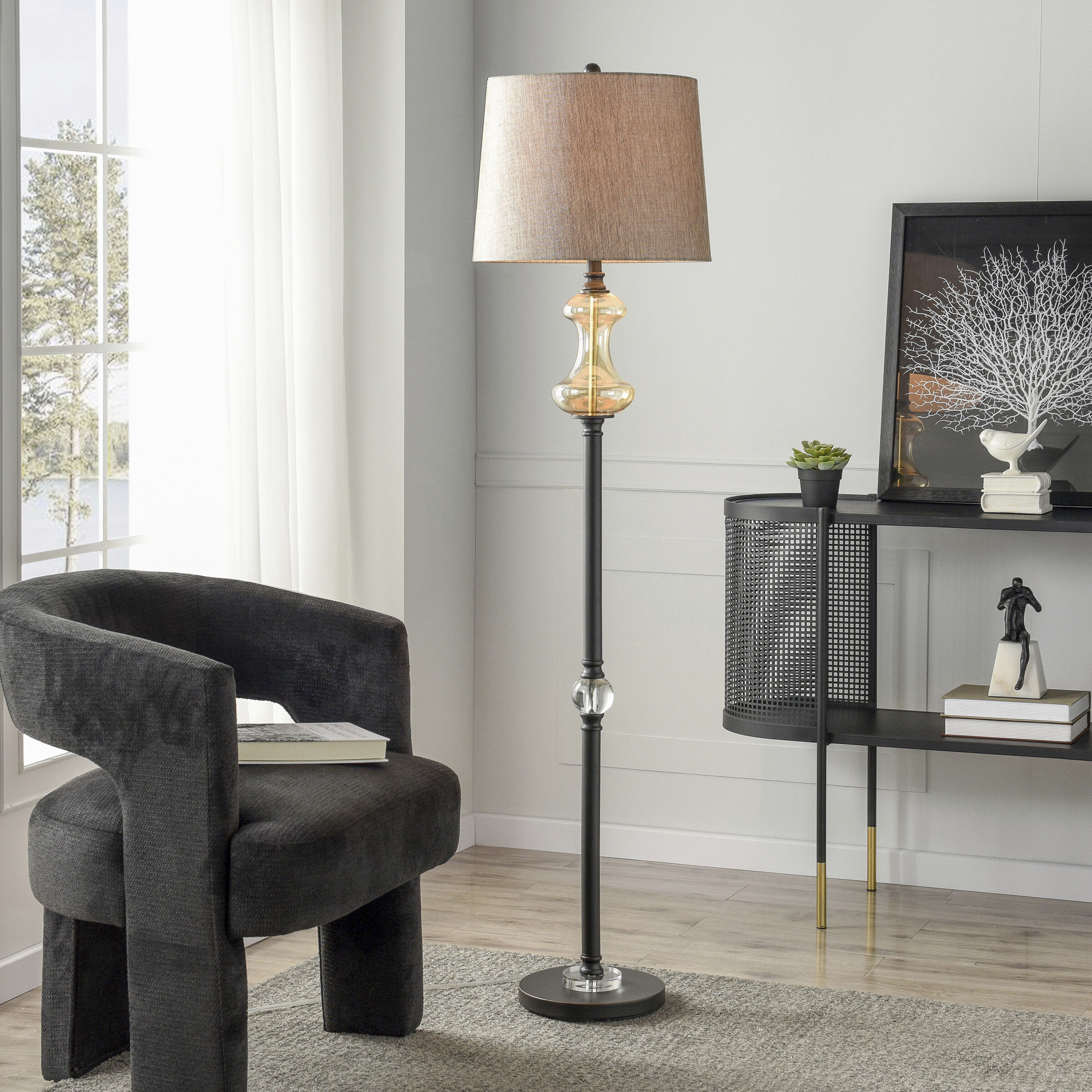 Callahan 62.5 inch 100 watt Madison Bronze and Grey Floor Lamp Portable Light