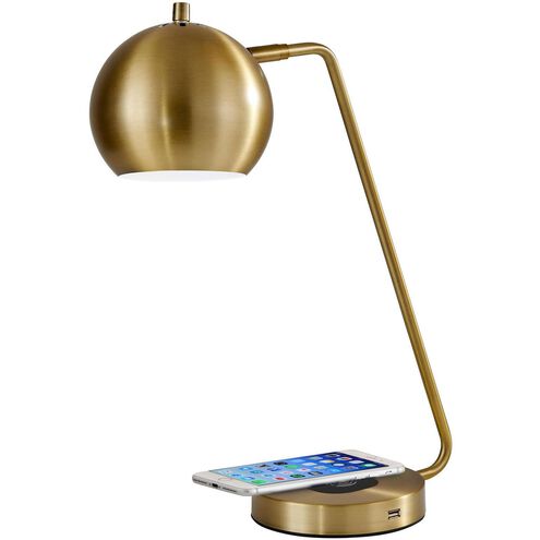 Emerson 18 inch 60.00 watt Antique Brass Desk Lamp Portable Light, with AdessoCharge Wireless Charging Pad and USB Port