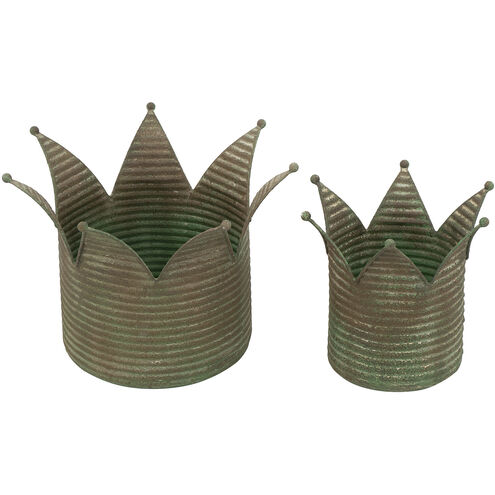 Anita Distressed Gray and Green Crown Planters, Set of 2