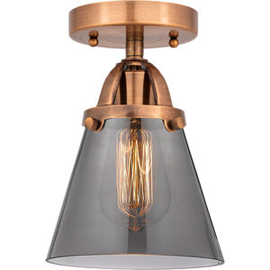 Nouveau 2 Small Cone LED 6 inch Antique Copper Semi-Flush Mount Ceiling Light in Plated Smoke Glass