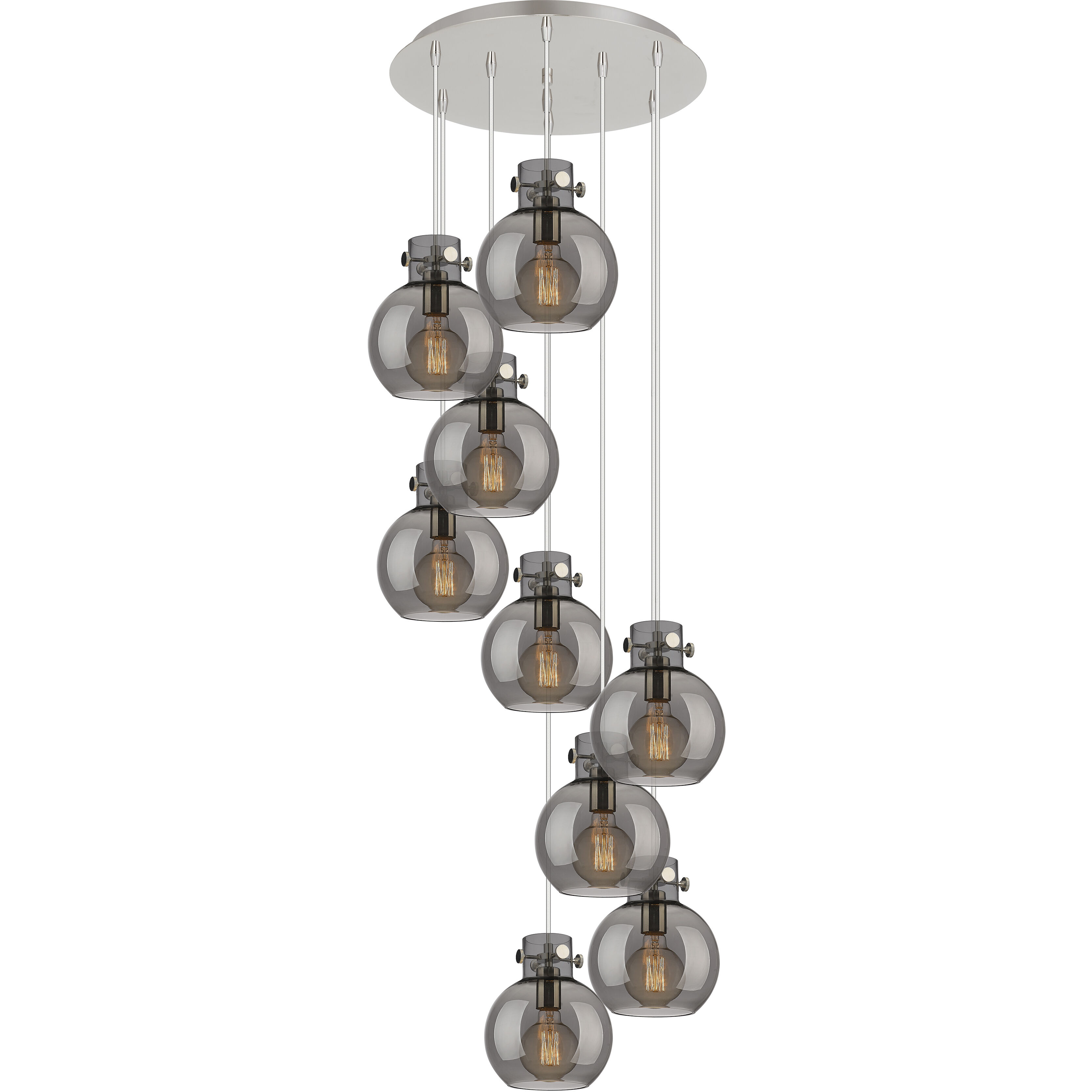 Newton Sphere 9 Light 22.13 inch Polished Nickel Multi Pendant Ceiling Light in Light Smoke Glass
