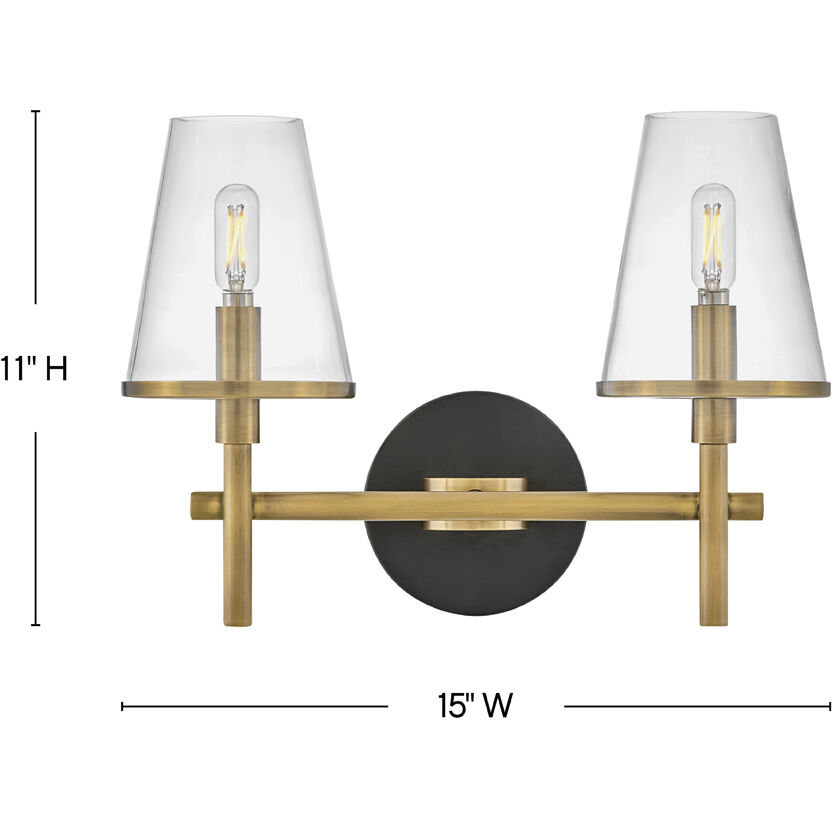 Marten 2 Light 15 inch Heritage Brass Bath Light Wall Light